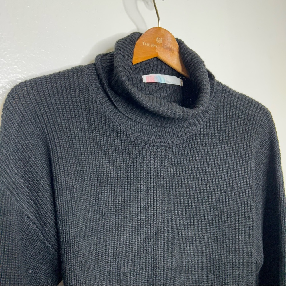 Free People Beach Black Ribbed Turtleneck Open Back Sweater M
